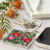 Delicate rode en paarse tulpen sleutelhanger (Voorkant Rechts)