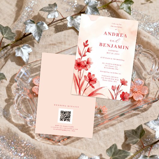 Delicate Romantic Bloom Juicy Red & Pinky Pink Kaart