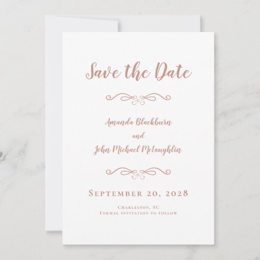 Delicate Romantic Calligraphy Roos Gold Pink Chic Save The Date (Voorkant)