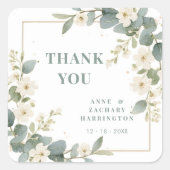 Delicate Romantic Floral and Branch Frame Wedding  Vierkante Sticker (Voorkant)