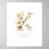 Delicate Romantic Floral K Letter Gold Glitter Poster (Voorkant)