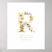 Delicate Romantic Floral R Letter Gold Glitter Poster (Voorkant)