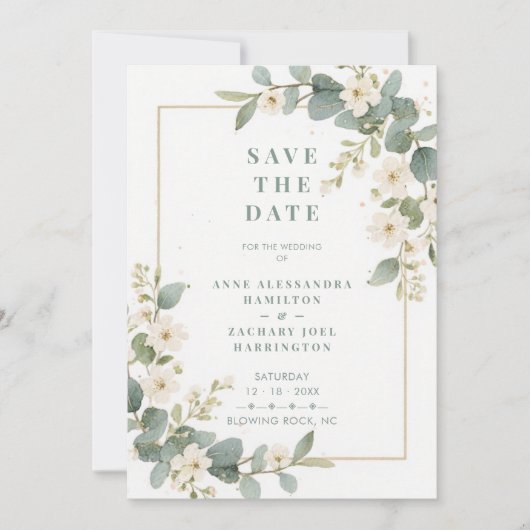 Delicate Romantic Flowers and Branches Wedding Save The Date (Voorkant)