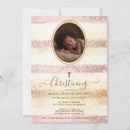 Delicate Romantic Glitter Stripes Baby Baptist Kaart