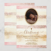 Delicate Romantic Glitter Stripes Baby Baptist Kaart (Voorkant / Achterkant)