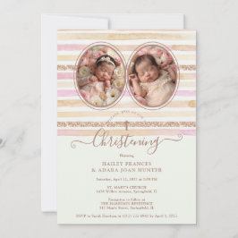 Delicate Romantic Glitter Stripes Twins Baptist Kaart