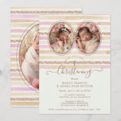 Delicate Romantic Glitter Stripes Twins Baptist Kaart (Voorkant / Achterkant)