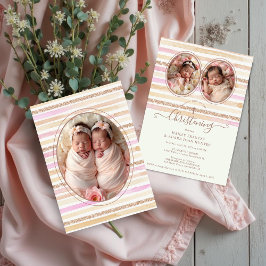 Delicate Romantic Glitter Stripes Twins Baptist Kaart