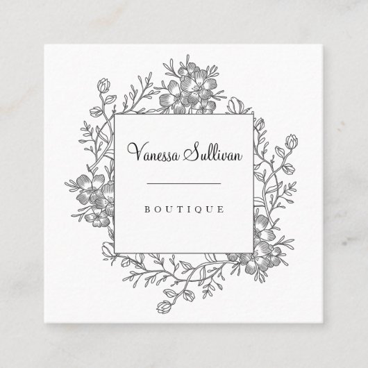 Delicate Romantic Hand Drawn Floral Wreath Vierkante Visitekaartje (Voorkant)