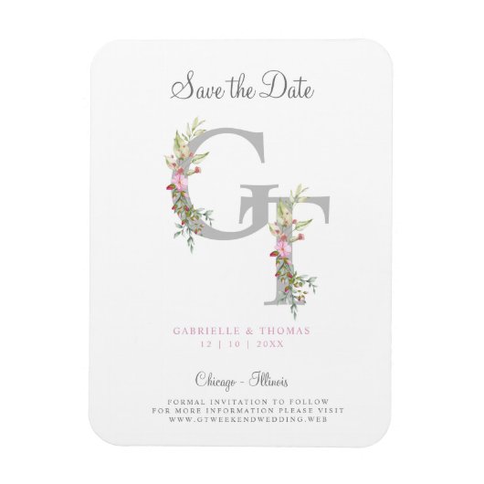 Delicate & Romantic Initial with a Floral Garland Magneet (Verticaal)