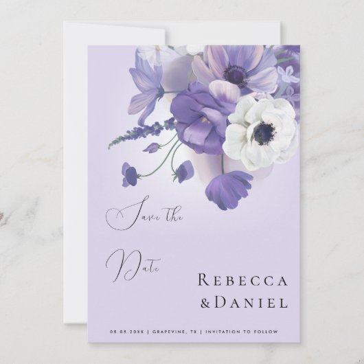 Delicate Romantic Lila Lavender Floral Wedding Kaart (Voorkant)