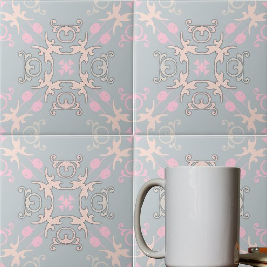 Delicate Romantic Pastel Baroque Damask Patroon Tegeltje
