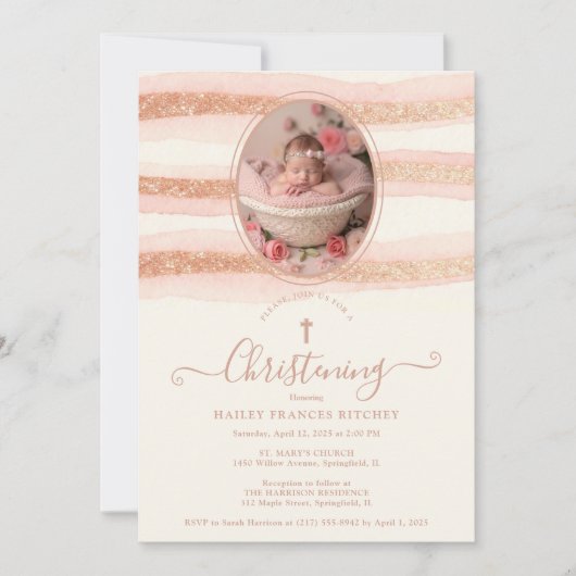 Delicate Romantic Rose Gold Glitter Baptist Kaart (Voorkant)