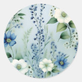 Delicate romantische bloemenblauw ronde sticker (Voorkant)