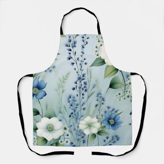 Delicate romantische bloemenblauw schort (Voorkant)