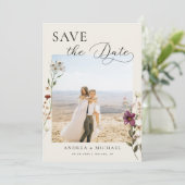 Delicate Romantische Ivoren Wilde Bloemen Foto Bru Save The Date (Staand voorkant)