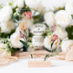 Delicate Romantische Tulp Waterverf Frame Bruiloft Acryl Uitnodigingen