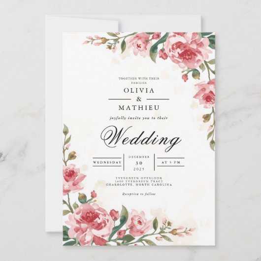 Delicate Roos Blossom Boog Wedding Kaart (Voorkant)