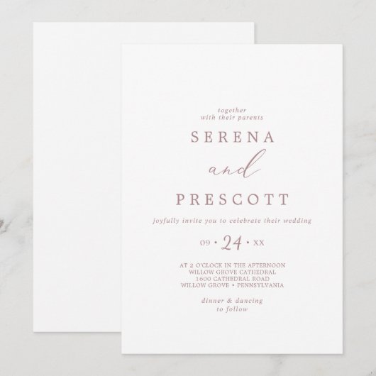 Delicate Roos Gold Calligraphy Casual Wedding Kaart (Voorkant / Achterkant)