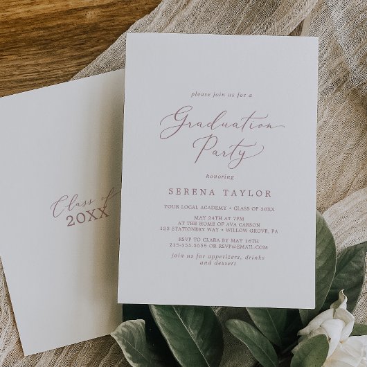 Delicate Roos Gold Calligraphy Graduation Party Kaart