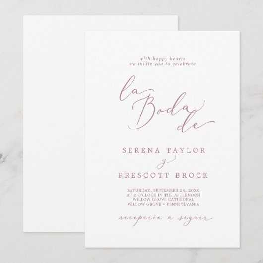 Delicate Roos Gold Calligraphy La Boda de Wedding Kaart (Voorkant / Achterkant)