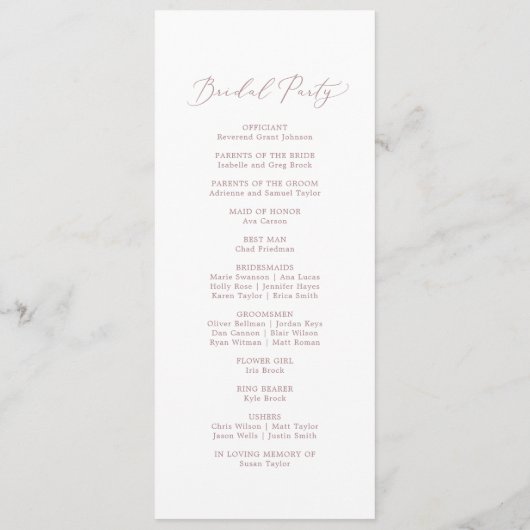 Delicate Roos Gold Calligraphy Wedding Program Programmakaart (Achterkant)