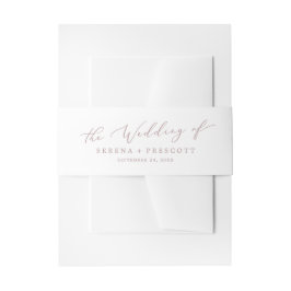 Delicate Roos Gold Calligraphy Wedding Uitnodigingen Wikkel