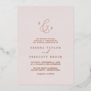 Delicate Roos Gold Foil   Blush Monogram Weddensch Folie Uitnodiging