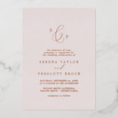 Delicate Roos Gold Foil | Blush Monogram Weddensch Folie Uitnodiging (Voorkant)