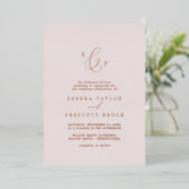 Delicate Roos Gold Foil | Blush Monogram Weddensch Folie Uitnodiging (Staand Voorkant)