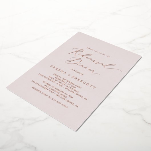 Delicate Roos Gold Foil | Blush repesial Dinner Folie Uitnodiging (Gedraaid)