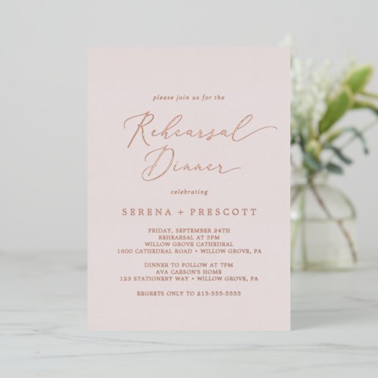 Delicate Roos Gold Foil | Blush repesial Dinner Folie Uitnodiging (Staand Voorkant)