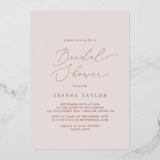 Delicate Roos Gold Foil | Blush Vrijgezellenfeest Folie Uitnodiging (Voorkant)