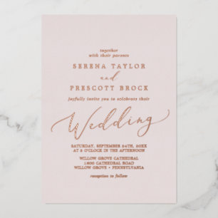 Delicate Roos Gold Foil   Blush Weddenschap Folie Uitnodiging