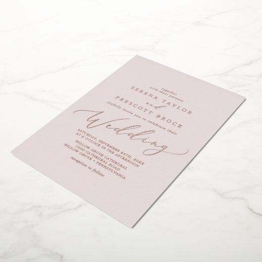 Delicate Roos Gold Foil | Blush Weddenschap Folie Uitnodiging (Gedraaid)