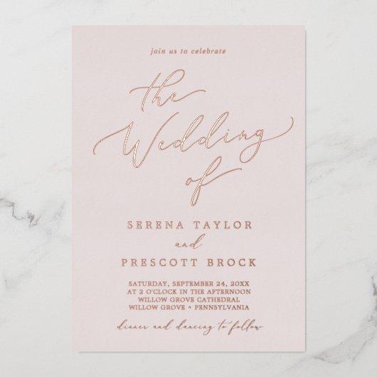 Delicate Roos Gold Foil | Het verbrijzelen van het Folie Uitnodiging (Voorkant)