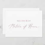 Delicate Roos Gold Matron of Honor proposal Kaart<br><div class="desc">Deze delicate roos gouden matron van eer is perfect voor een moderne bruiloft. Het romantische minimalistische design is voorzien van een mooie en elegante, stoffige roos met een lichtroze roze typografie op een witte achtergrond met een schone en eenvoudige look. Pas de kaart aan met de naam van de bruid...</div>