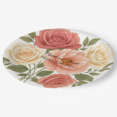 Delicate Roos pioen gepersonaliseerde bruiloft Papieren Bordje (Gekanteld)