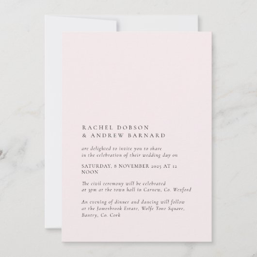 Delicate Roos Soft Blush Romantisch Bord Roze Eenv Kaart (Voorkant)