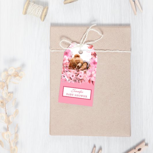 Delicate Roos Teddybeer Baby Shower Cadeaulabel