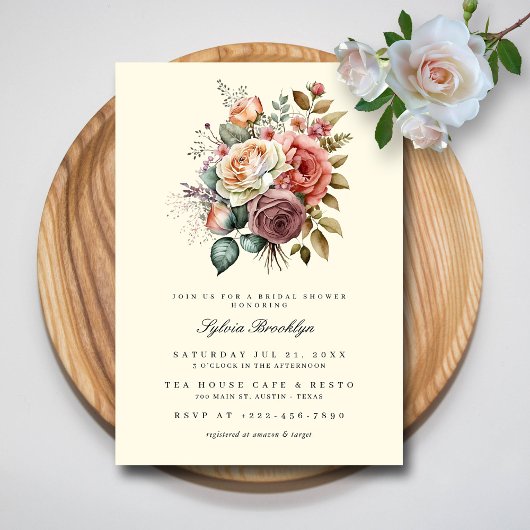 Delicate Roos Waterverf bruids doucheuitnodiging Kaart