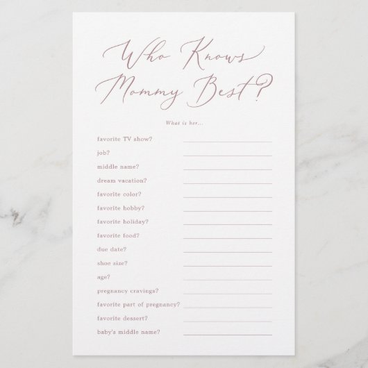 Delicate Roos Wie kent Mama Beste Trivia Spel Flyer (Voorkant)