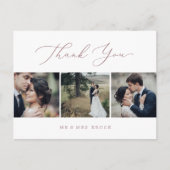 Delicate Rose Gold 3 Photo Template Thank You Briefkaart (Voorkant)