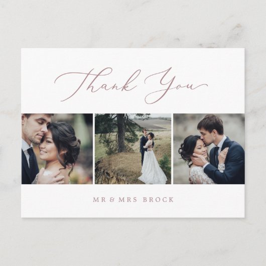 Delicate Rose Gold 3 Photo Template Thank You Briefkaart (Voorkant)