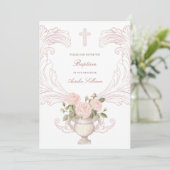 Delicate Roses Frame Baptism Invitation Kaart (Staand voorkant)