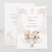 Delicate Roses Frame Baptism Invitation Kaart (Voorkant / Achterkant)
