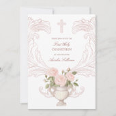Delicate Roses Frame First Communion Kaart (Voorkant)