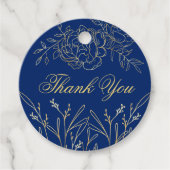 Delicate Royal Blue Gold Floral Sketch Dank u Bedankjes Labels (Voorkant)