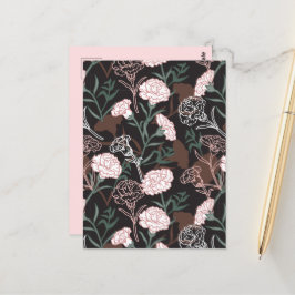 Delicate Roze Anjers met Groene Bladeren Bloemen Briefkaart