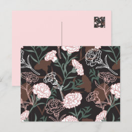 Delicate Roze Anjers met Groene Bladeren Bloemen Briefkaart